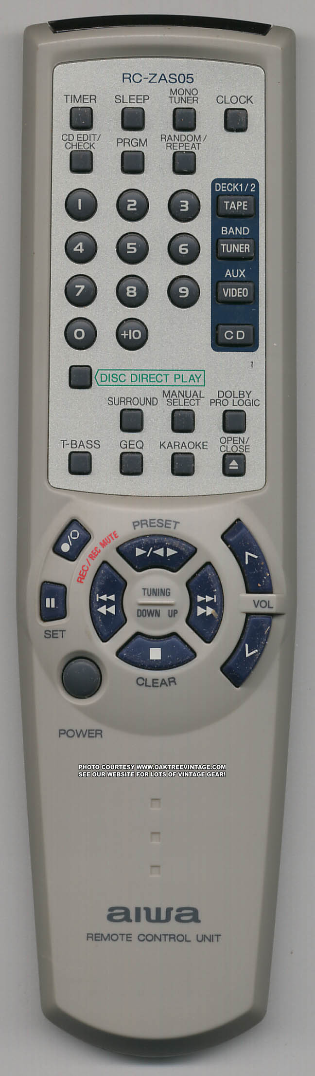 Aiwa GE-NDPH2100, RC-ZAS05, RC-ZAS10 replacement remote control different look